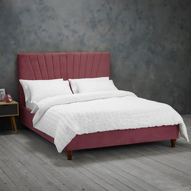 Lexie Wooden Effect Legs Velvet King Size Bed