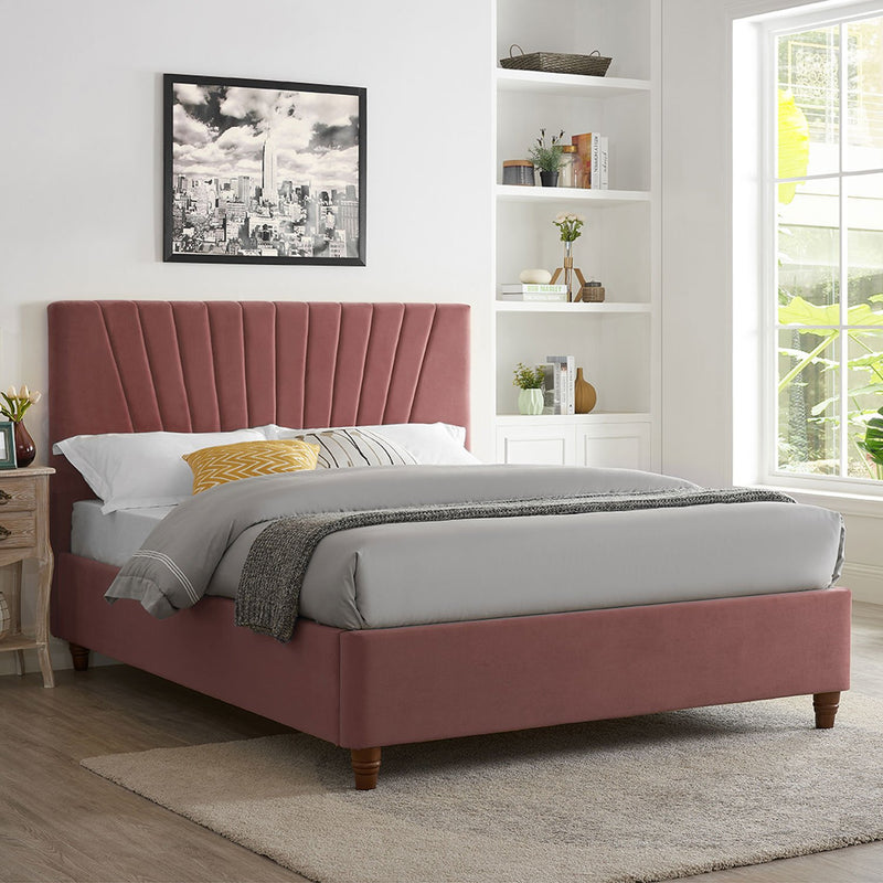 Lexie Wooden Effect Legs Velvet King Size Bed