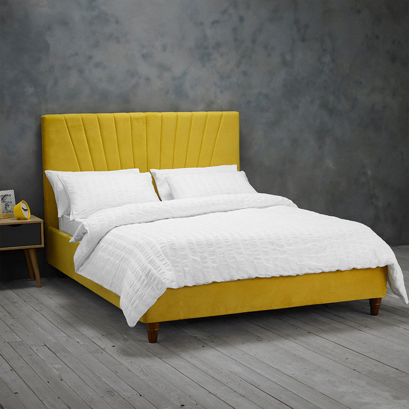 Lexie Wooden Effect Legs Velvet King Size Bed