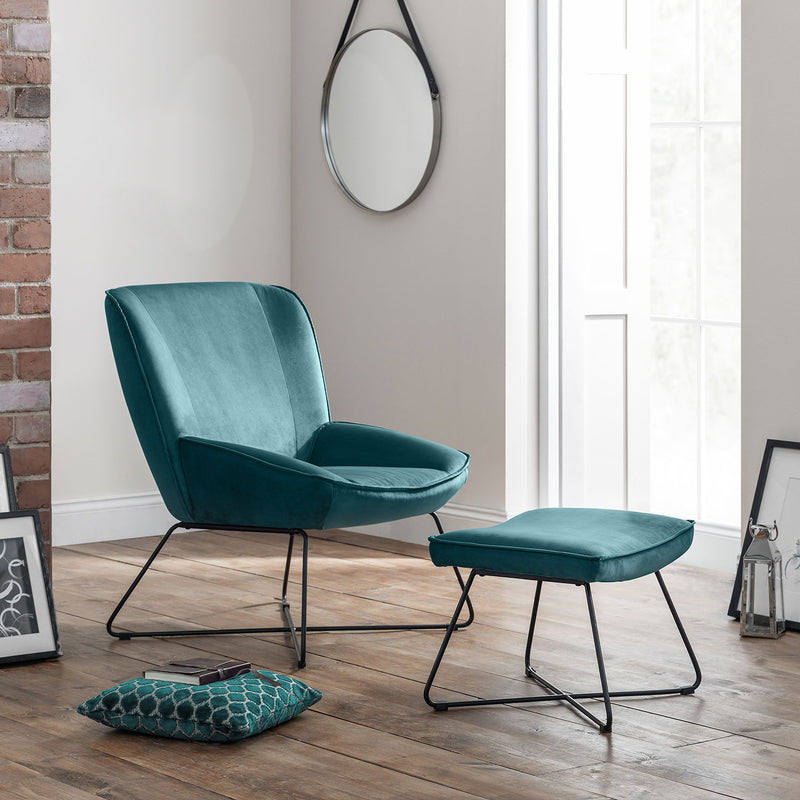 Mila Velvet Accent Chair & Stool