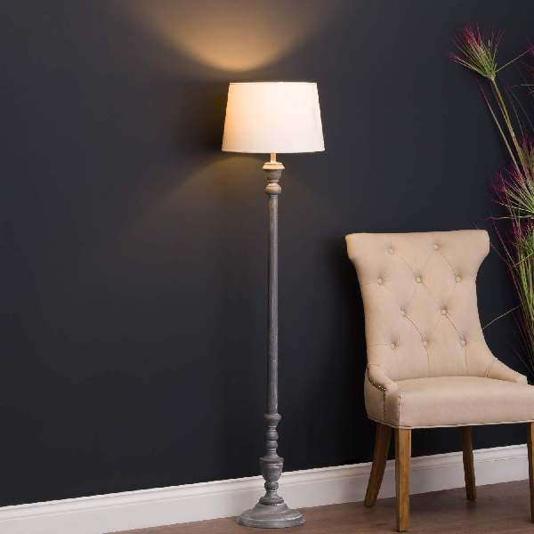 Ithaca Wooden Floor Lamp With Linen Shade