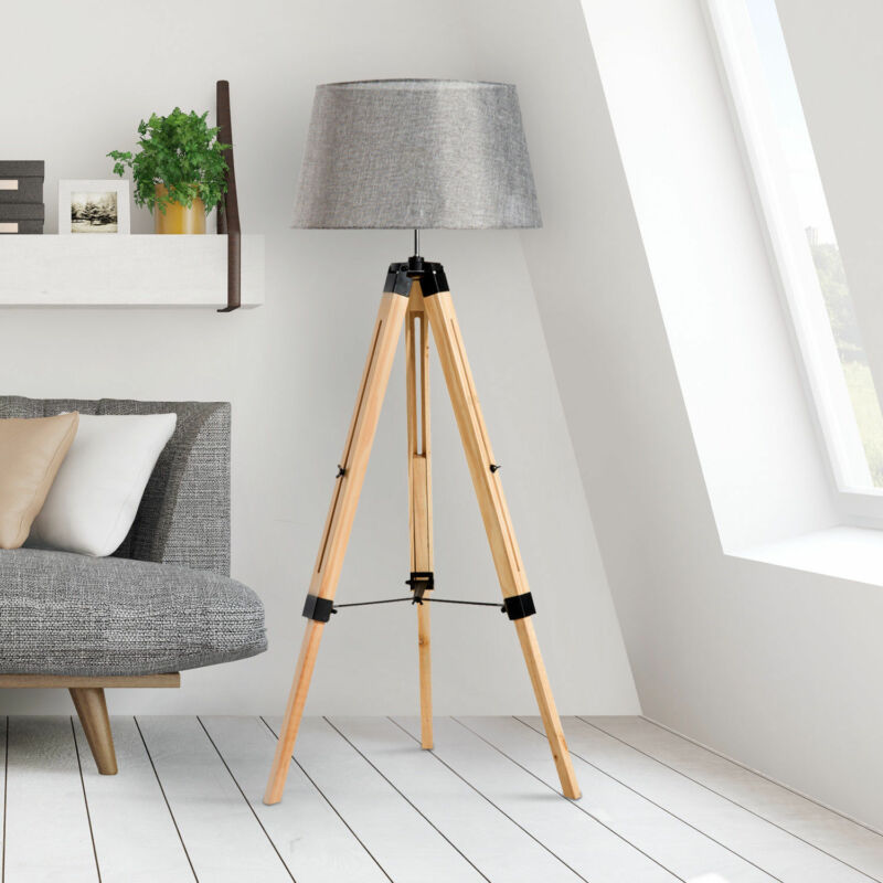 Classic Wooden Tripod Adjustable Floor Lamp