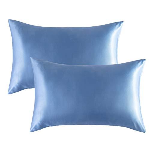 Bedsure Satin Pillowcases Standard Set of 2 - Navy Silk Pillow Cases for Hair and Skin 20x26 inches, Satin Pillow Covers 2 Pack with Envelope Closure