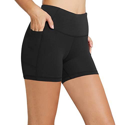 BALEAF Women's 5" High Waist Workout Yoga Running Compression Exercise Volleyball Spandex Shorts with Pockets Black S