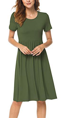 DB MOON Women's Deep V Neck Short Sleeve Casual Wrap Dress with Pockets(Dark Green, 3XL)