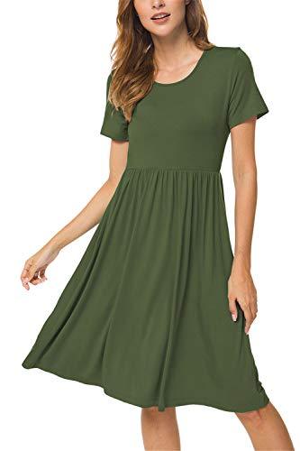 DB MOON Women's Deep V Neck Short Sleeve Casual Wrap Dress with Pockets(Dark Green, 3XL)