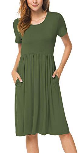 DB MOON Women's Deep V Neck Short Sleeve Casual Wrap Dress with Pockets(Dark Green, 3XL)