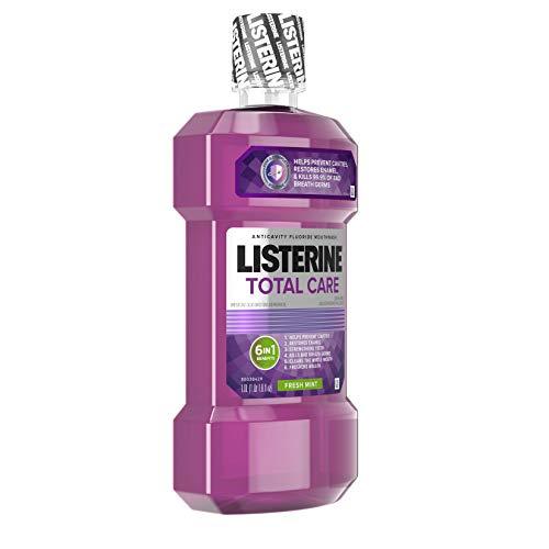 Listerine Total Care Anticavity Fluoride Mouthwash, 6 Benefit Mouthwash to Help Kill 99% of Germs that Cause Bad Breath, Prevent Cavities, Strengthen Enamel & More, Fresh Mint Flavor, 1 L