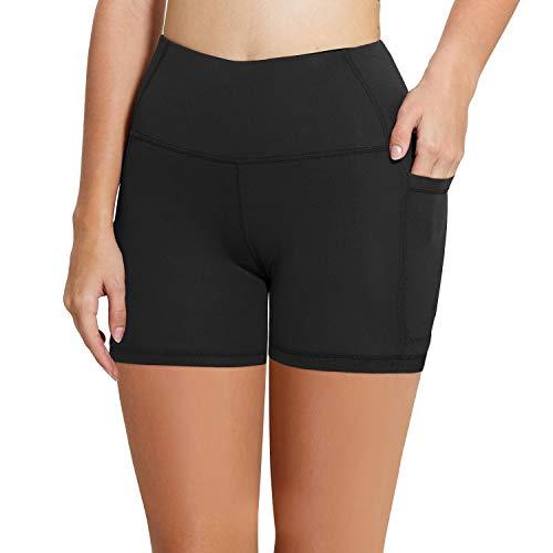 BALEAF Women's 5" High Waist Workout Yoga Running Compression Exercise Volleyball Spandex Shorts with Pockets Black S