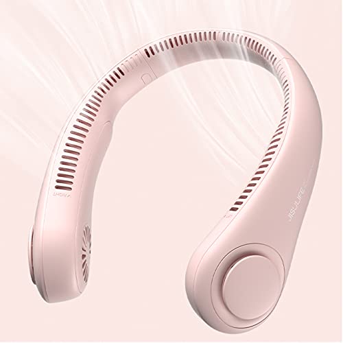 JISULIFE Portable Neck Fan, Hands Free Bladeless Fan, 4000 mAh Battery Operated Wearable Personal Fan, Leafless, Rechargeable, Headphone Design, USB Powered Desk Fan,3 Speeds-Pink