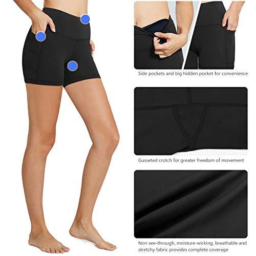 BALEAF Women's 5" High Waist Workout Yoga Running Compression Exercise Volleyball Spandex Shorts with Pockets Black S