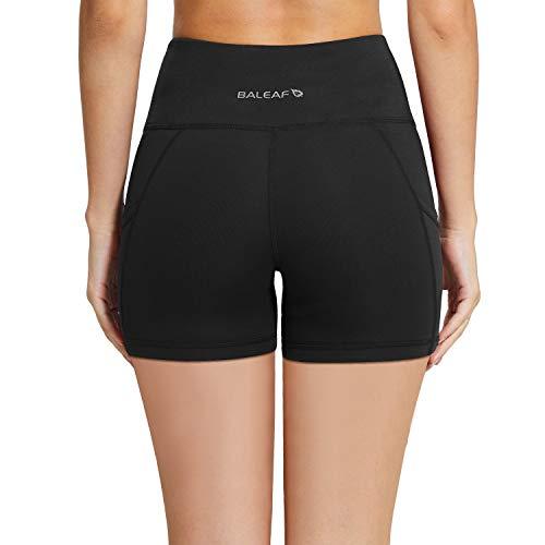 BALEAF Women's 5" High Waist Workout Yoga Running Compression Exercise Volleyball Spandex Shorts with Pockets Black S