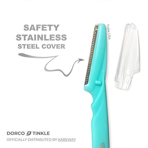 Dorco Tinkle Eyebrow Razor, Hair Trimmer Shaver and Tough Up Tool, Facial Razor with Safety Cover, 6 Razors