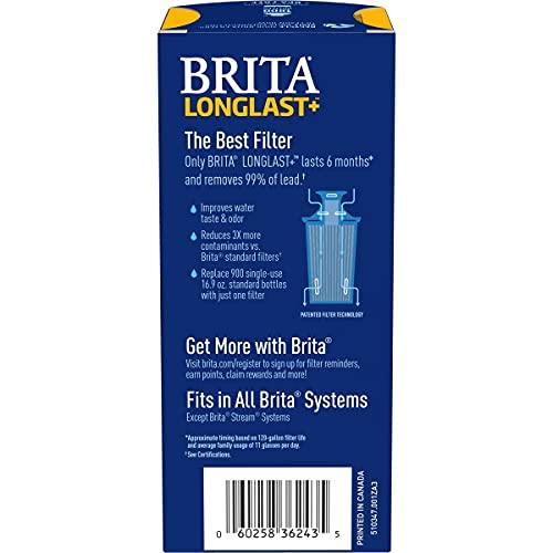 Brita Longlast+ Water Filter, Longlast+ Replacement Filters for Pitcher and Dispensers, Reduces Lead, BPA Free, 1 Count (Package May Vary)