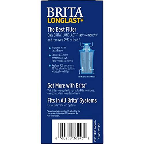 Brita Longlast+ Water Filter, Longlast+ Replacement Filters for Pitcher and Dispensers, Reduces Lead, BPA Free, 1 Count (Package May Vary)