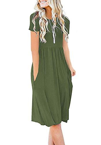 DB MOON Women's Deep V Neck Short Sleeve Casual Wrap Dress with Pockets(Dark Green, 3XL)