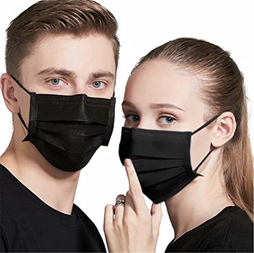 Face Mask Black Disposable Breathable Dust Masks Mouth Cover with Elastic Ear Loop for Men & Women 50pcs