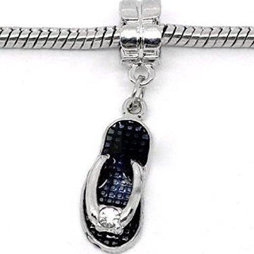 " Beach Sandal Charm Dangle With Black Color Crystals" Bead Charm Spacer For Snake Chain Charm Bracelet