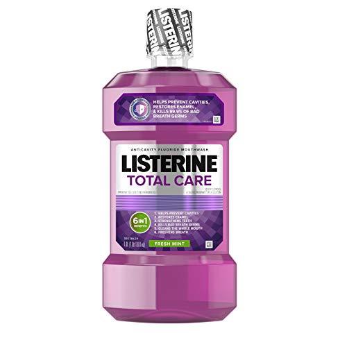 Listerine Total Care Anticavity Fluoride Mouthwash, 6 Benefit Mouthwash to Help Kill 99% of Germs that Cause Bad Breath, Prevent Cavities, Strengthen Enamel & More, Fresh Mint Flavor, 1 L