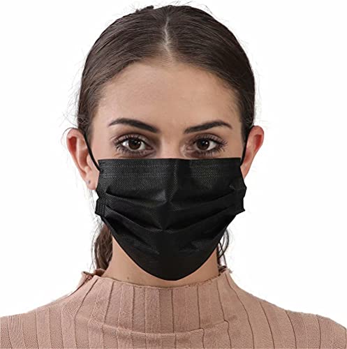 Face Mask Black Disposable Breathable Dust Masks Mouth Cover with Elastic Ear Loop for Men & Women 50pcs