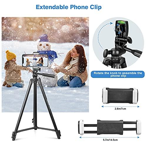 UBeesize 50” Phone Tripod Stand, Aluminum Lightweight Tripod for Camera and Phone, Cell Phone Tripod with Phone Holder and Carry Bag, Compatible with iPhone & Android