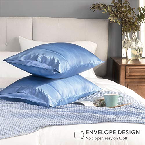 Bedsure Satin Pillowcases Standard Set of 2 - Navy Silk Pillow Cases for Hair and Skin 20x26 inches, Satin Pillow Covers 2 Pack with Envelope Closure