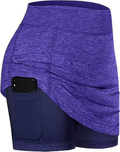 BLEVONH High Waisted Skirts for Women,Breathable Tight Tennis Skort Ladies Muffin Top Control Slim Fitting Summer Skirt Girl Fast Dry Outdoor Exercising Running Skorts with Athletic Shorts Purple M