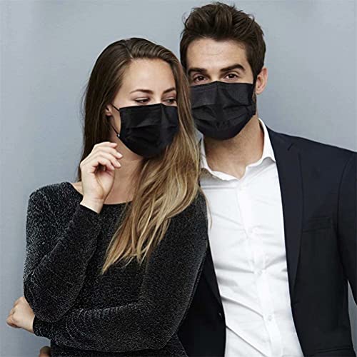 Face Mask Black Disposable Breathable Dust Masks Mouth Cover with Elastic Ear Loop for Men & Women 50pcs