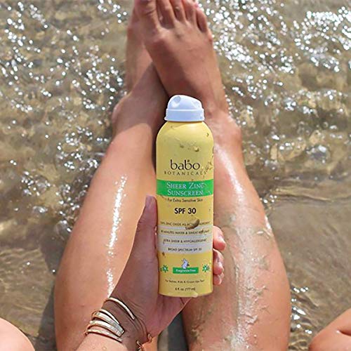 Babo Botanicals Sheer Zinc Continuous Spray Sunscreen SPF 30 with 100% Mineral Active, Non-Nano, Water-Resistant, Reef-Friendly, Fragrance-Free, Vegan, for Babies, Kids or Sensitive Skin - 6 oz.