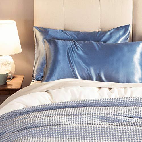 Bedsure Satin Pillowcases Standard Set of 2 - Navy Silk Pillow Cases for Hair and Skin 20x26 inches, Satin Pillow Covers 2 Pack with Envelope Closure