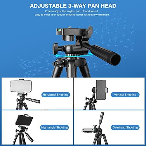 UBeesize 50” Phone Tripod Stand, Aluminum Lightweight Tripod for Camera and Phone, Cell Phone Tripod with Phone Holder and Carry Bag, Compatible with iPhone & Android