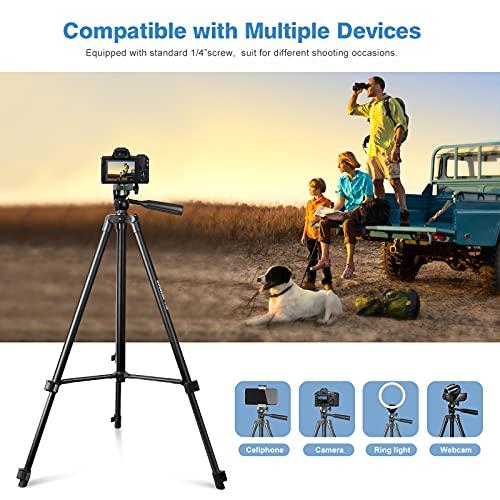 UBeesize 50” Phone Tripod Stand, Aluminum Lightweight Tripod for Camera and Phone, Cell Phone Tripod with Phone Holder and Carry Bag, Compatible with iPhone & Android