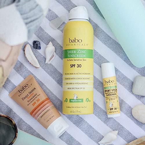 Babo Botanicals Sheer Zinc Continuous Spray Sunscreen SPF 30 with 100% Mineral Active, Non-Nano, Water-Resistant, Reef-Friendly, Fragrance-Free, Vegan, for Babies, Kids or Sensitive Skin - 6 oz.