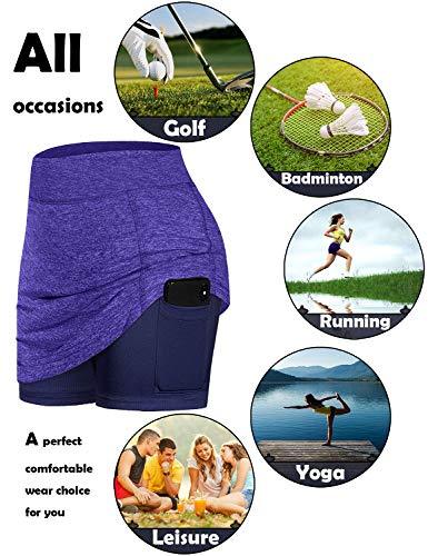 BLEVONH High Waisted Skirts for Women,Breathable Tight Tennis Skort Ladies Muffin Top Control Slim Fitting Summer Skirt Girl Fast Dry Outdoor Exercising Running Skorts with Athletic Shorts Purple M