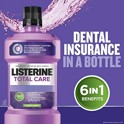 Listerine Total Care Anticavity Fluoride Mouthwash, 6 Benefit Mouthwash to Help Kill 99% of Germs that Cause Bad Breath, Prevent Cavities, Strengthen Enamel & More, Fresh Mint Flavor, 1 L