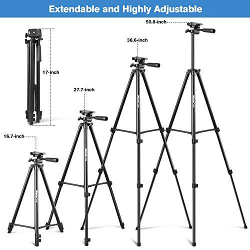 UBeesize 50” Phone Tripod Stand, Aluminum Lightweight Tripod for Camera and Phone, Cell Phone Tripod with Phone Holder and Carry Bag, Compatible with iPhone & Android